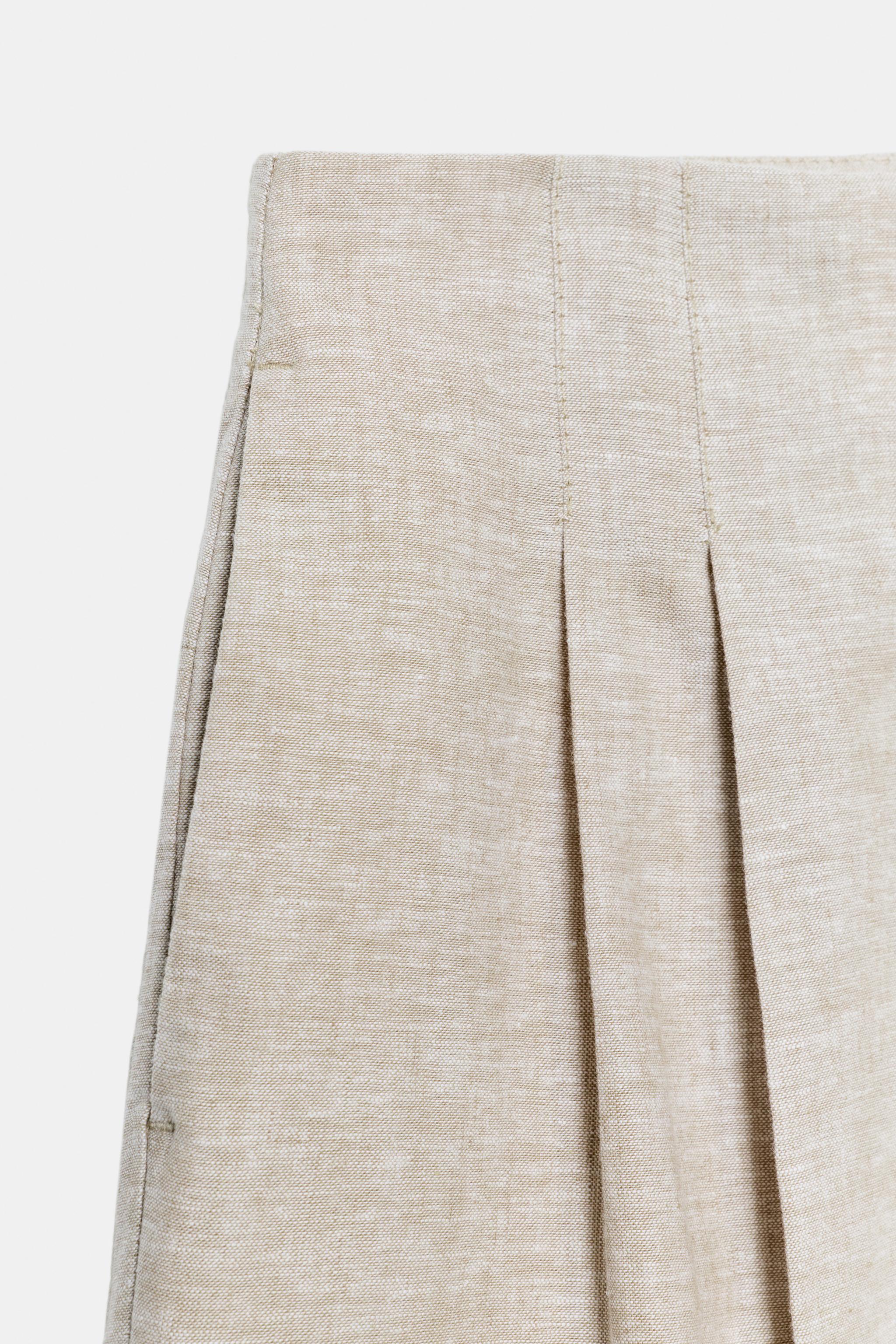LINEN STRAIGHT FIT PLEATED PANTS